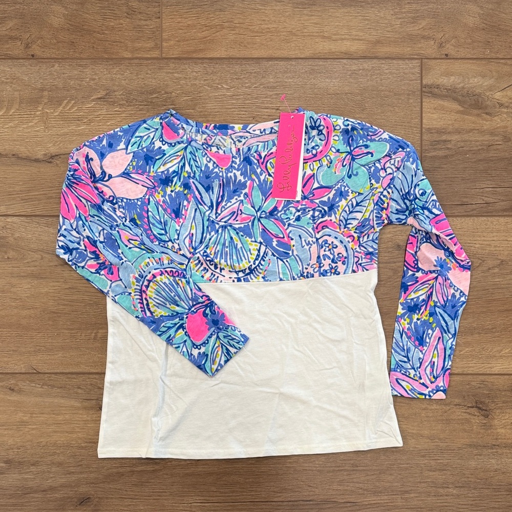Lilly Pulitzer Girls Long Sleeve Floral Pullover Top - Blue, Pink, White NWT